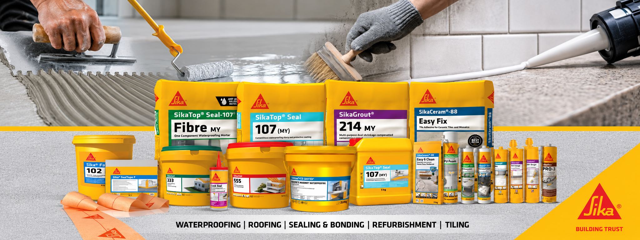 Sika waterproofing, roofing, sealing, refurbishment and tiling products