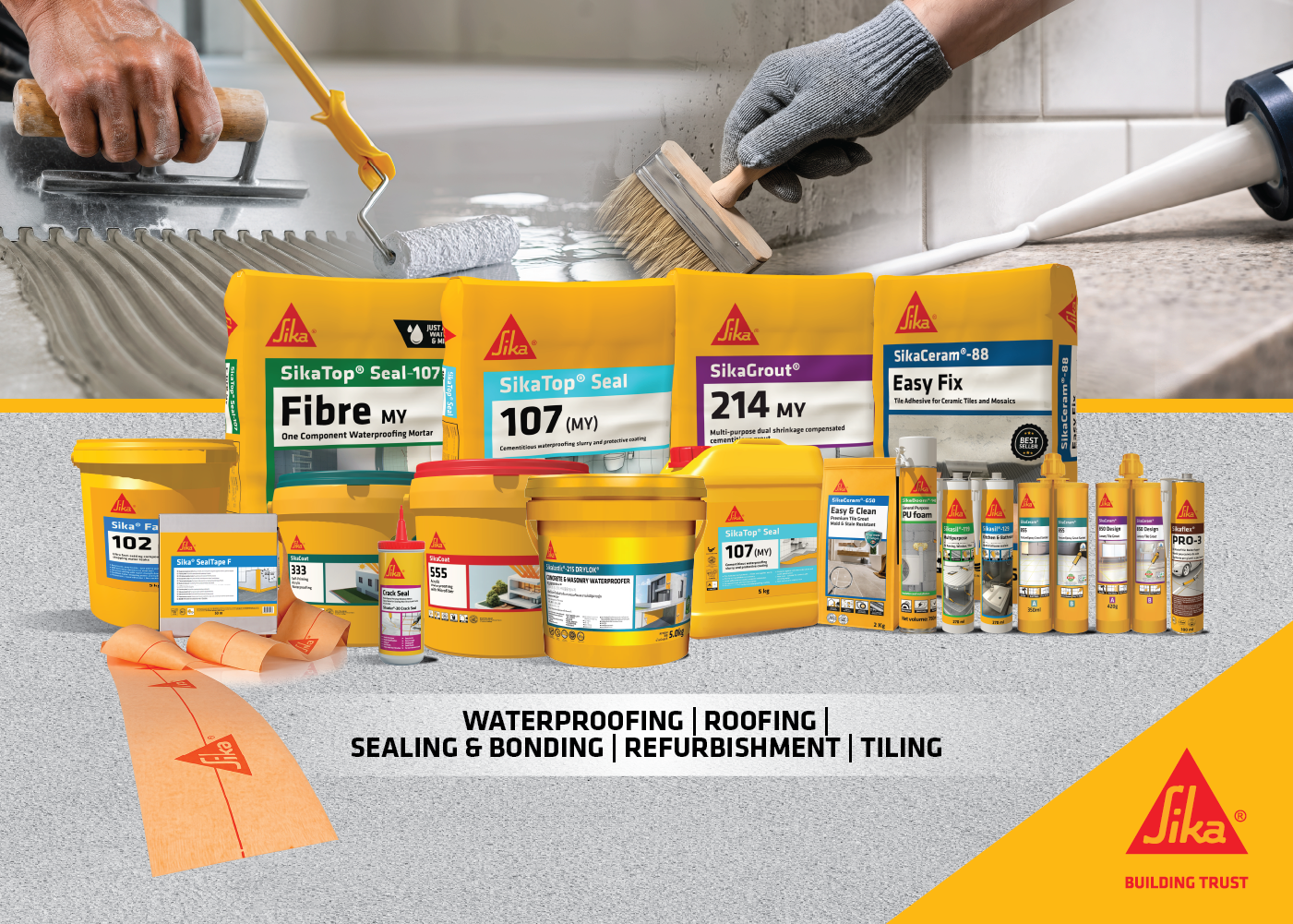Sika waterproofing, sealing, bonding and concrete repair product range